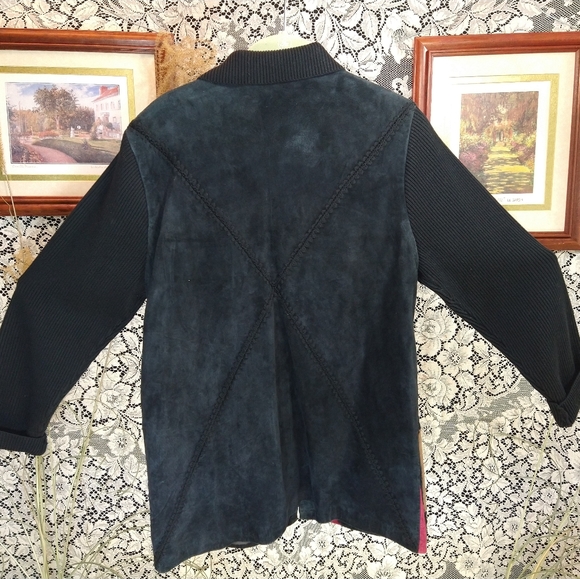 Louis Dell Olio red black tan suede jacket boho zip sweater sleeves fully lined - Picture 3 of 5